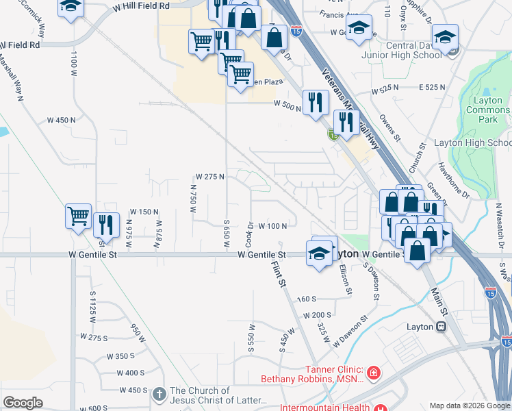 map of restaurants, bars, coffee shops, grocery stores, and more near 571 W 175 N in Layton