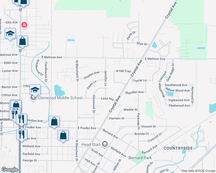 map of restaurants, bars, coffee shops, grocery stores, and more near 1901 Jennifer Ln in Findlay