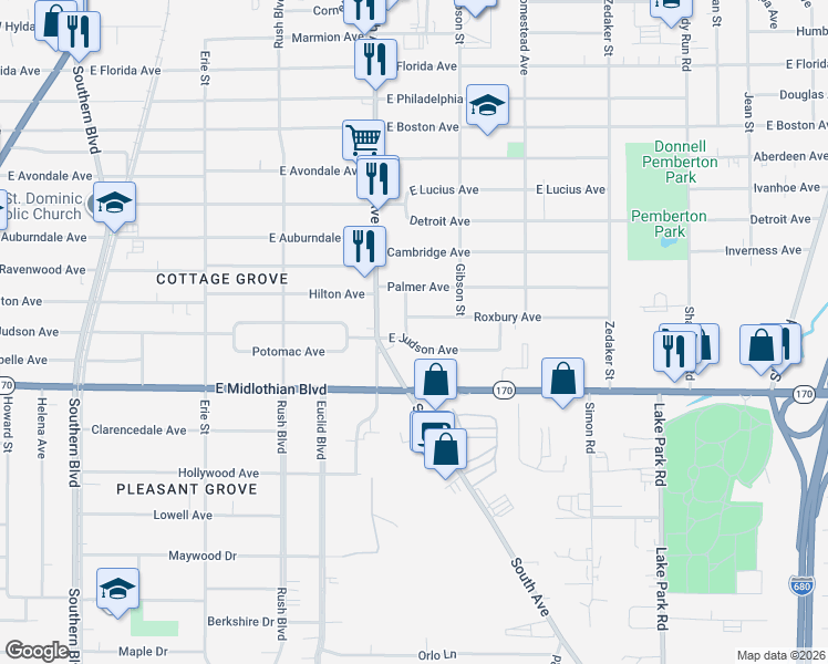 map of restaurants, bars, coffee shops, grocery stores, and more near 528 East Judson Avenue in Youngstown
