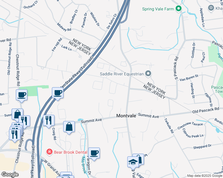 map of restaurants, bars, coffee shops, grocery stores, and more near 11 Serrell Dr in Montvale