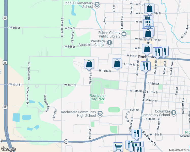 map of restaurants, bars, coffee shops, grocery stores, and more near 600-684 West 12th Street in Rochester