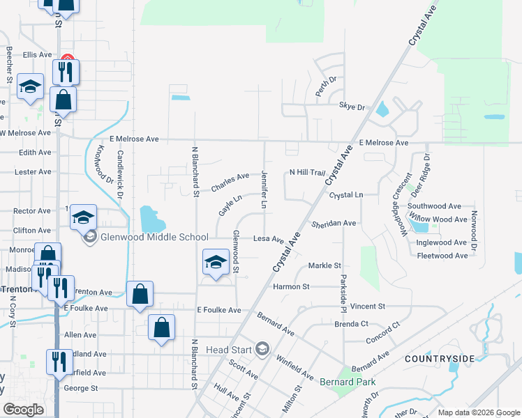 map of restaurants, bars, coffee shops, grocery stores, and more near 1901 Jennifer Lane in Findlay