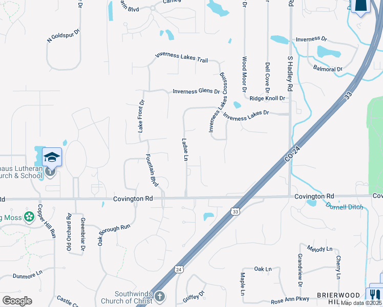 map of restaurants, bars, coffee shops, grocery stores, and more near 2331 Ladue Lane in Fort Wayne