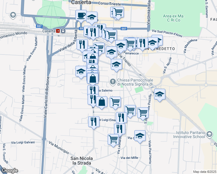 map of restaurants, bars, coffee shops, grocery stores, and more near 15 Via Salvatore di Giacomo in Caserta