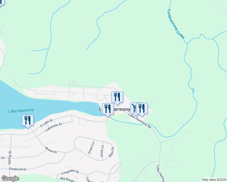 map of restaurants, bars, coffee shops, grocery stores, and more near 107 Harmony Avenue in Lake Harmony