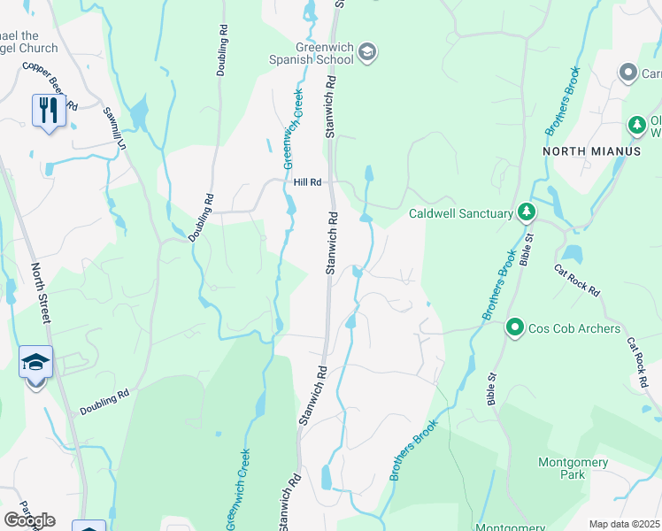 map of restaurants, bars, coffee shops, grocery stores, and more near 187 Stanwich Road in Greenwich