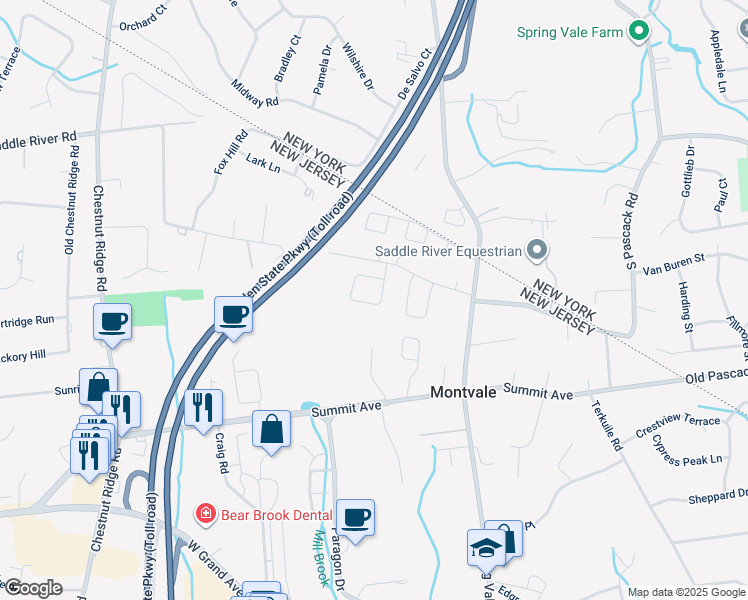 map of restaurants, bars, coffee shops, grocery stores, and more near 27 Autumn Way in Montvale