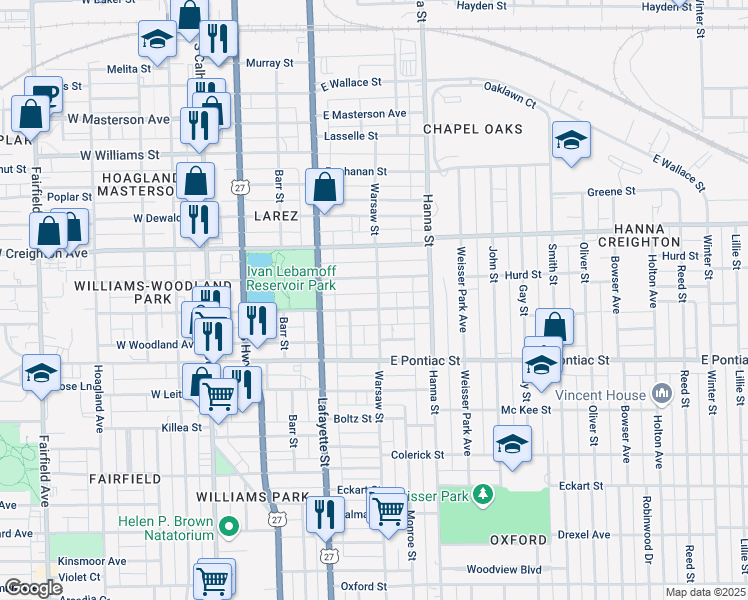 map of restaurants, bars, coffee shops, grocery stores, and more near 461 E Suttenfield St in Fort Wayne