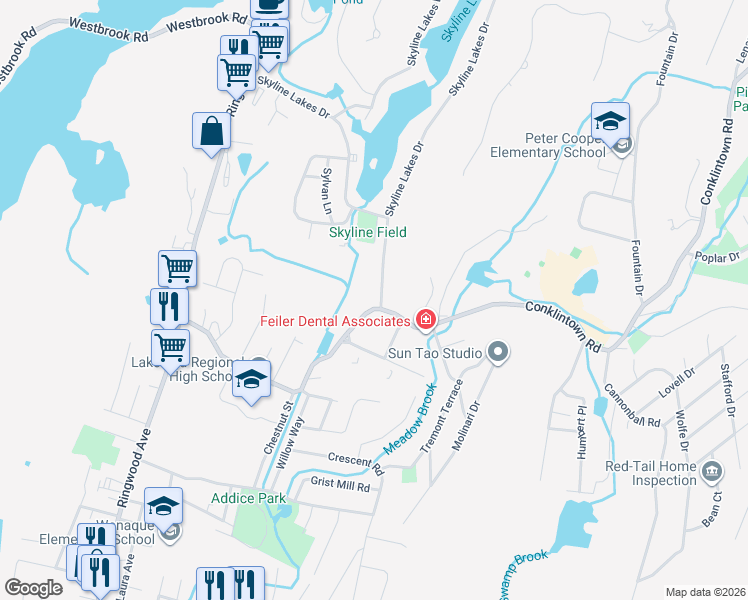 map of restaurants, bars, coffee shops, grocery stores, and more near 140 Conklintown Road in Ringwood