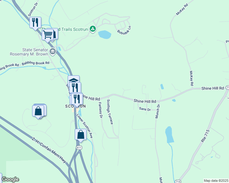 map of restaurants, bars, coffee shops, grocery stores, and more near 169 Shine Hill Road in Henryville
