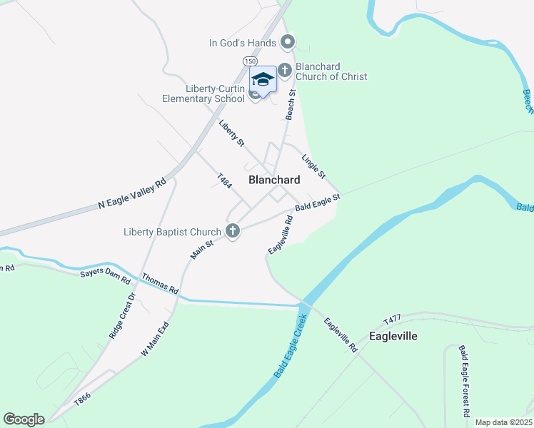 map of restaurants, bars, coffee shops, grocery stores, and more near 127 Bald Eagle Street in Blanchard