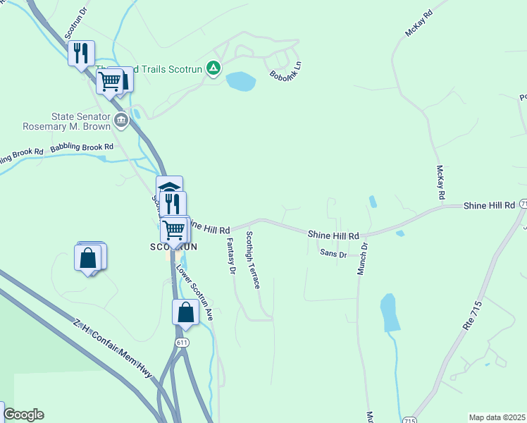 map of restaurants, bars, coffee shops, grocery stores, and more near 169 Shine Hill Road in Henryville