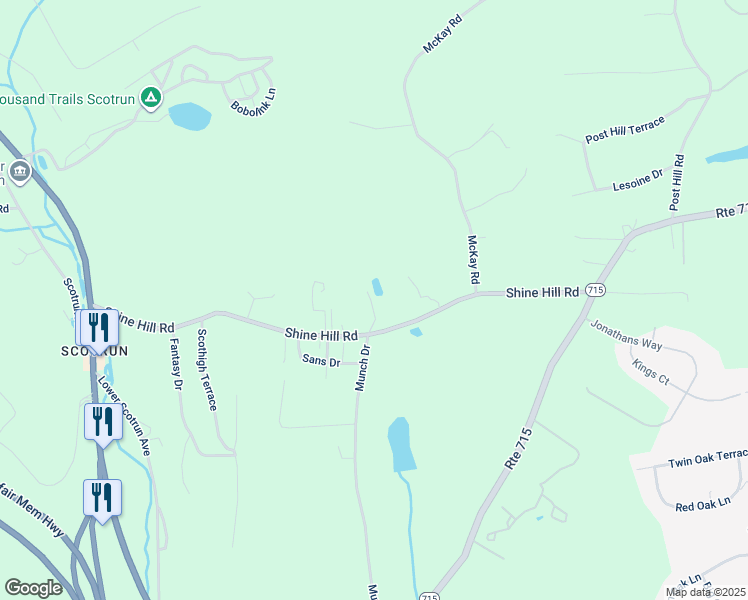 map of restaurants, bars, coffee shops, grocery stores, and more near Shine Hill Road in Henryville