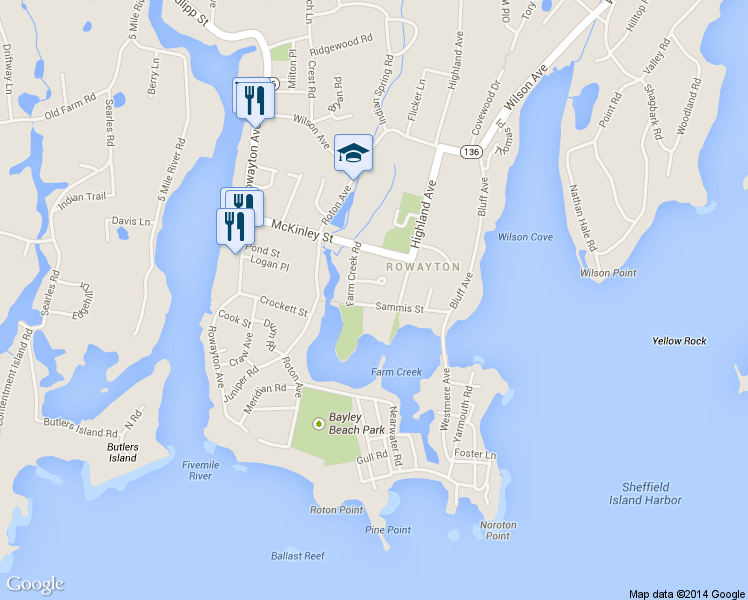 map of restaurants, bars, coffee shops, grocery stores, and more near 17 Sammis Street in Norwalk