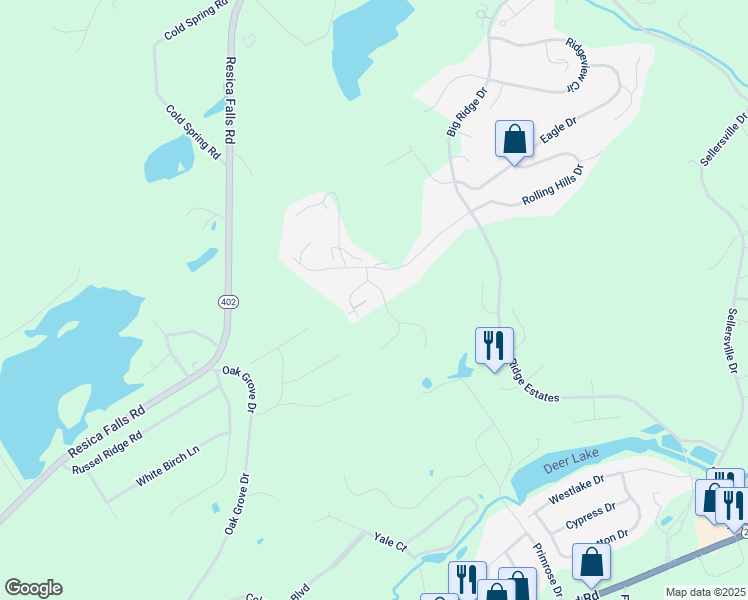 map of restaurants, bars, coffee shops, grocery stores, and more near 617 Champion Way in East Stroudsburg