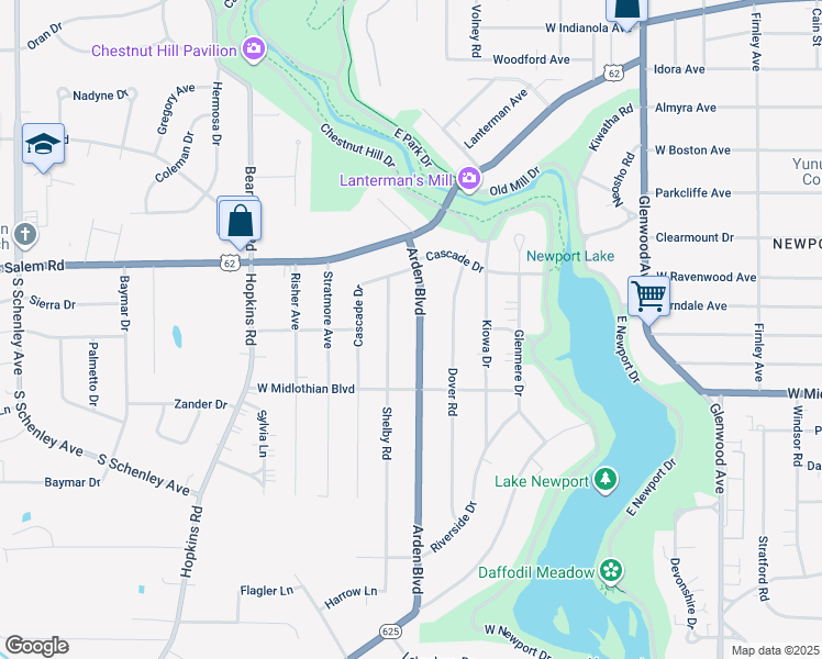 map of restaurants, bars, coffee shops, grocery stores, and more near 3602 Arden Boulevard in Youngstown