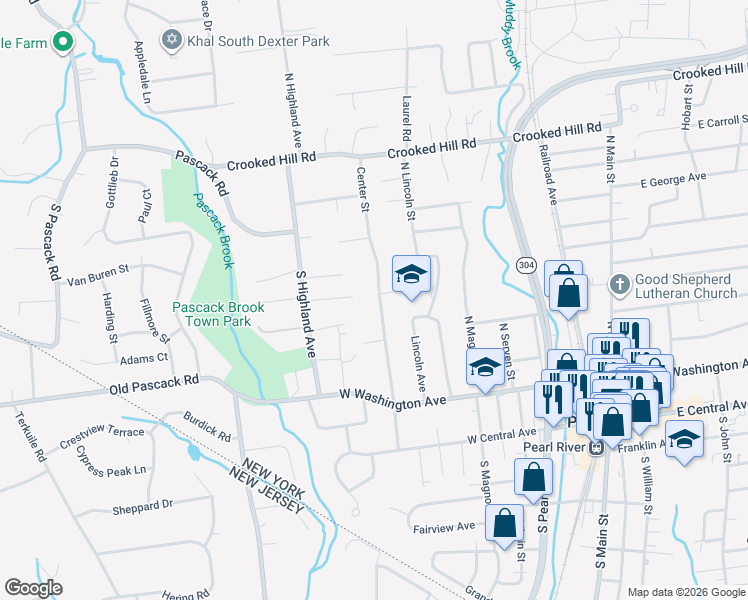 map of restaurants, bars, coffee shops, grocery stores, and more near 141 Center Street in Pearl River