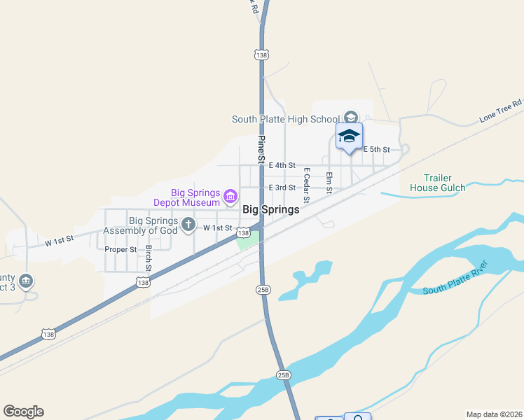 map of restaurants, bars, coffee shops, grocery stores, and more near West 2nd Street in Big Springs