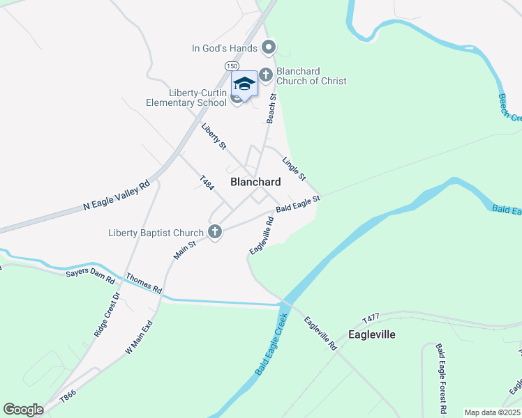 map of restaurants, bars, coffee shops, grocery stores, and more near 127 Bald Eagle Street in Blanchard