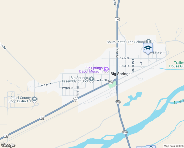 map of restaurants, bars, coffee shops, grocery stores, and more near West 2nd Street in Big Springs