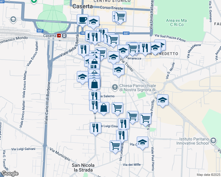 map of restaurants, bars, coffee shops, grocery stores, and more near 15 Via Salvatore di Giacomo in Caserta