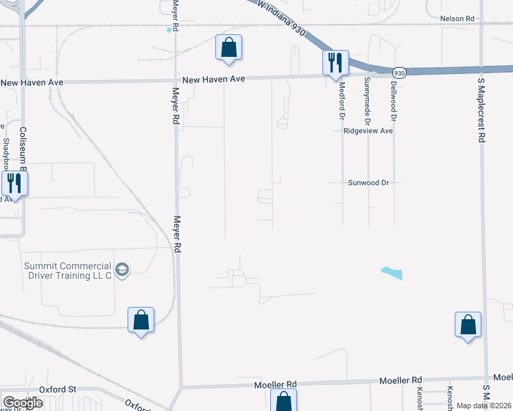 map of restaurants, bars, coffee shops, grocery stores, and more near 2510 Sheridan Road in Fort Wayne