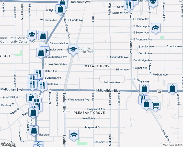 map of restaurants, bars, coffee shops, grocery stores, and more near 195 Hilton Avenue in Youngstown