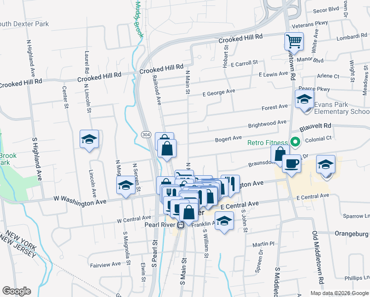 map of restaurants, bars, coffee shops, grocery stores, and more near 131 North Main Street in Pearl River