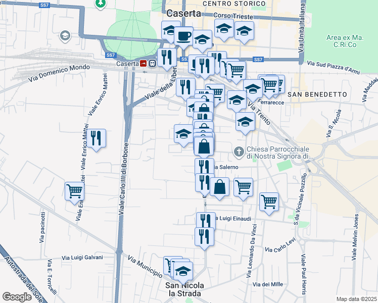 map of restaurants, bars, coffee shops, grocery stores, and more near 9 Via Clanio in Caserta