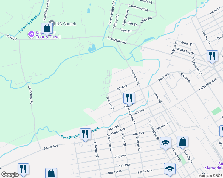 map of restaurants, bars, coffee shops, grocery stores, and more near 1221 7th Avenue in Berwick
