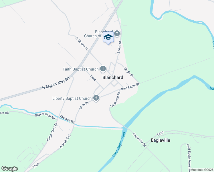 map of restaurants, bars, coffee shops, grocery stores, and more near Main Street in Blanchard