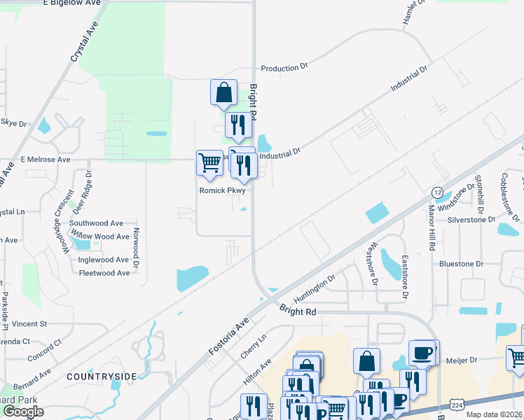 map of restaurants, bars, coffee shops, grocery stores, and more near 1963 Bright Road in Findlay