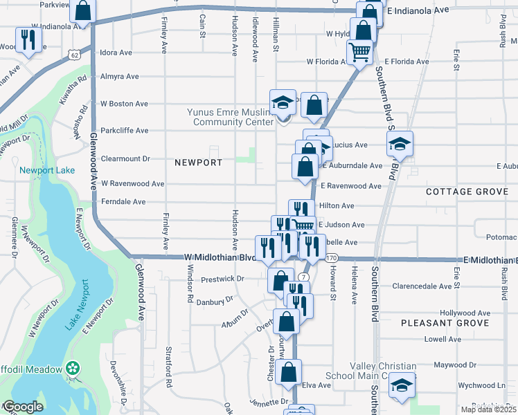 map of restaurants, bars, coffee shops, grocery stores, and more near 337 West Ravenwood Avenue in Youngstown