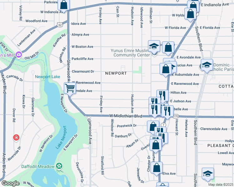 map of restaurants, bars, coffee shops, grocery stores, and more near 442 Ferndale Avenue in Youngstown