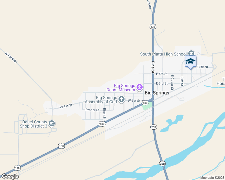 map of restaurants, bars, coffee shops, grocery stores, and more near 498 Walnut Street in Big Springs