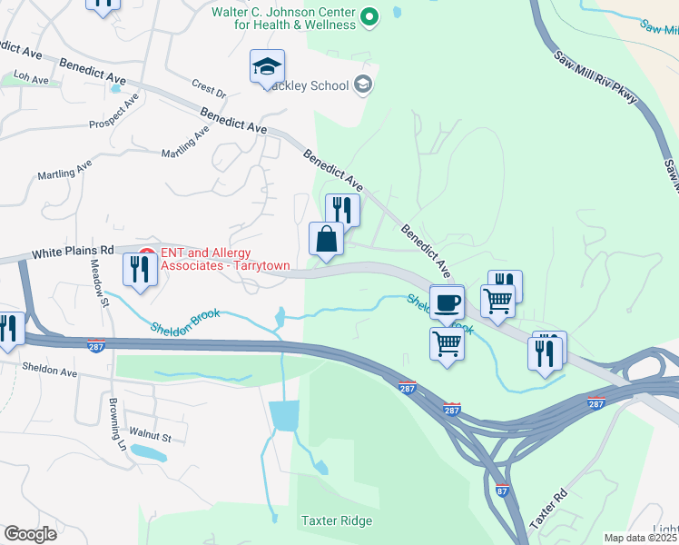 map of restaurants, bars, coffee shops, grocery stores, and more near White Plains Road in Tarrytown