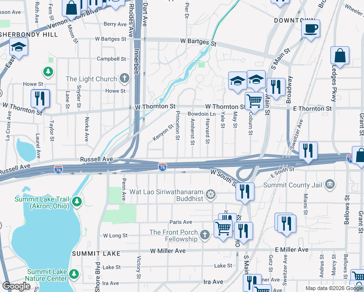 map of restaurants, bars, coffee shops, grocery stores, and more near 827 Princeton Street in Akron