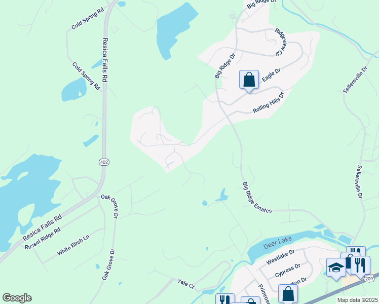 map of restaurants, bars, coffee shops, grocery stores, and more near 256 Fringe Drive in East Stroudsburg