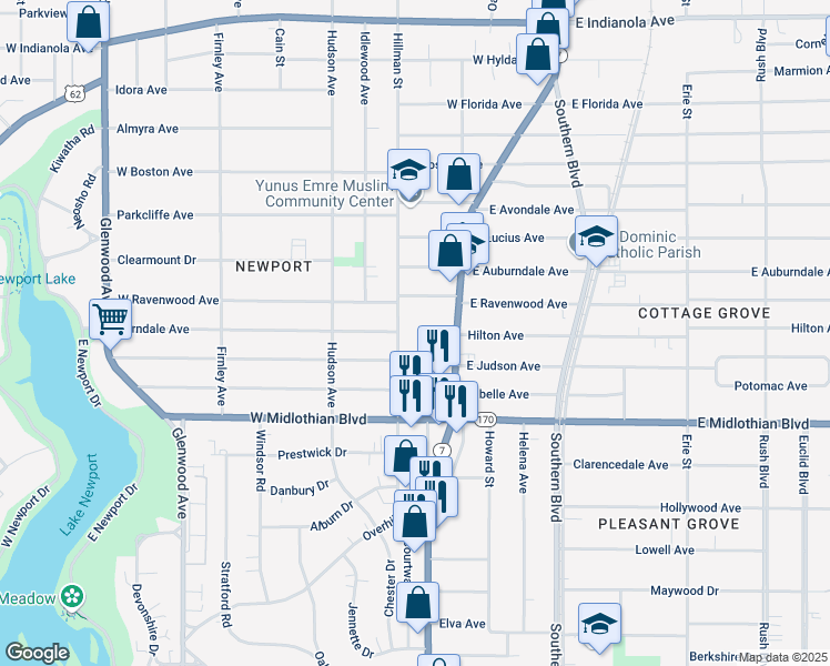 map of restaurants, bars, coffee shops, grocery stores, and more near 3531 Hillman Street in Youngstown