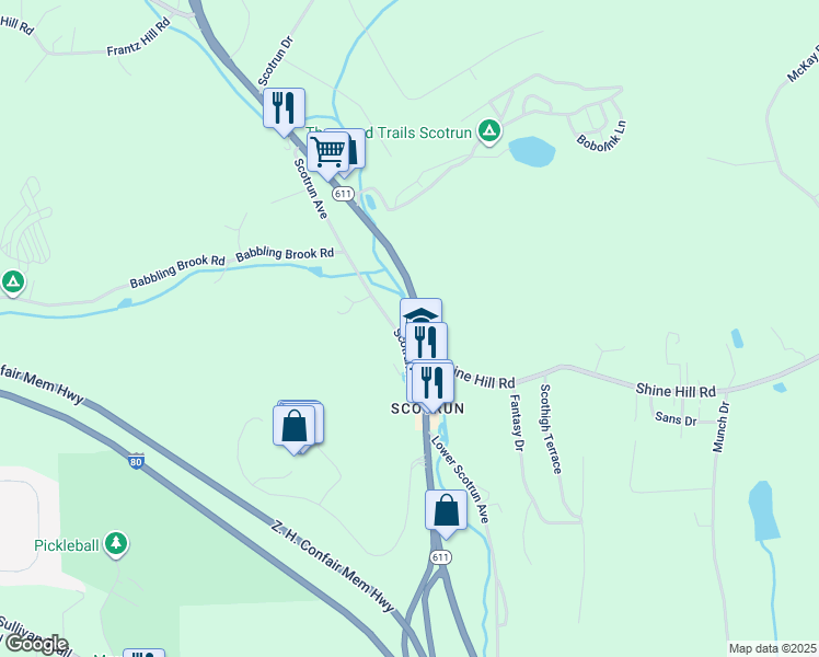 map of restaurants, bars, coffee shops, grocery stores, and more near 632 Scotrun Avenue in Scotrun