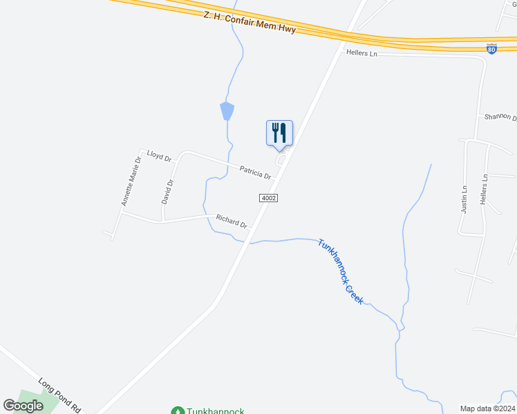 map of restaurants, bars, coffee shops, grocery stores, and more near 2025 Long Pond Road in Long Pond