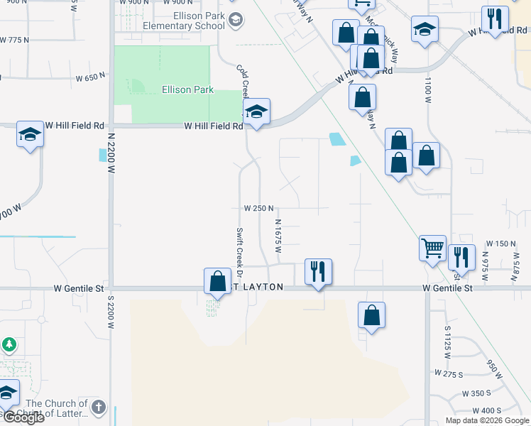 map of restaurants, bars, coffee shops, grocery stores, and more near 236 Cold Creek Way in Layton