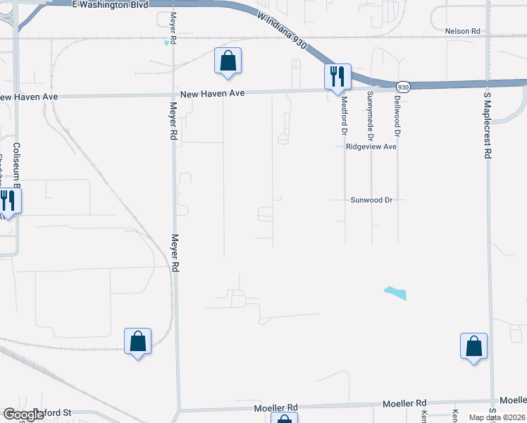 map of restaurants, bars, coffee shops, grocery stores, and more near 2510 Sheridan Road in Fort Wayne