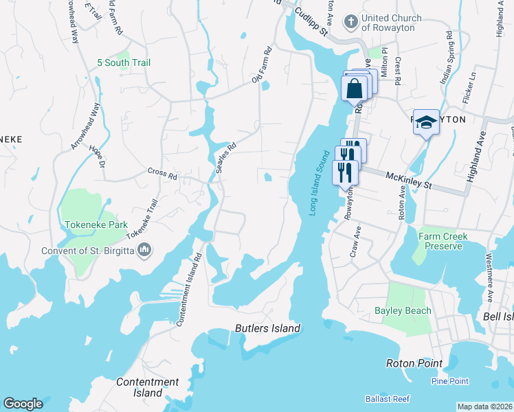 map of restaurants, bars, coffee shops, grocery stores, and more near 14 Davis Lane in Darien