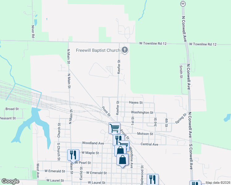 map of restaurants, bars, coffee shops, grocery stores, and more near 434 Keefer Street in Willard