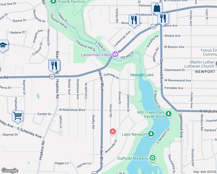 map of restaurants, bars, coffee shops, grocery stores, and more near 3533 Arden Boulevard in Youngstown