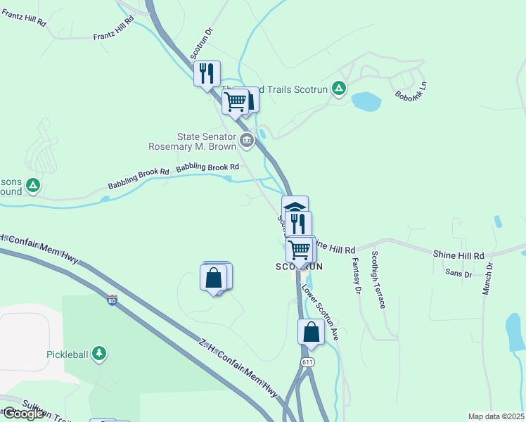 map of restaurants, bars, coffee shops, grocery stores, and more near 632 Scotrun Ave in Monroe