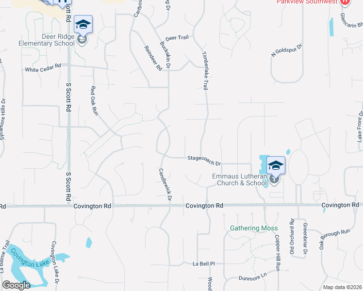 map of restaurants, bars, coffee shops, grocery stores, and more near 2233 Hunters Cove in Fort Wayne