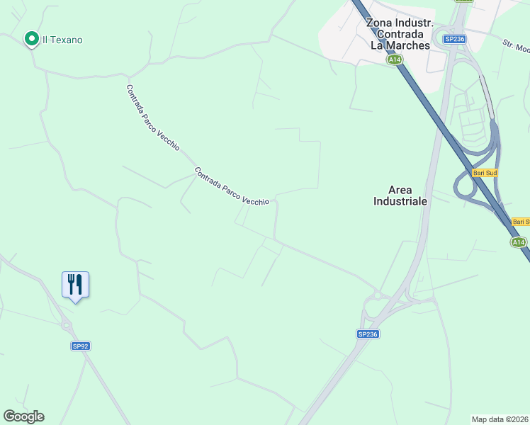 map of restaurants, bars, coffee shops, grocery stores, and more near 11 Contrada Parco Vecchio in Città Metropolitana di Bari