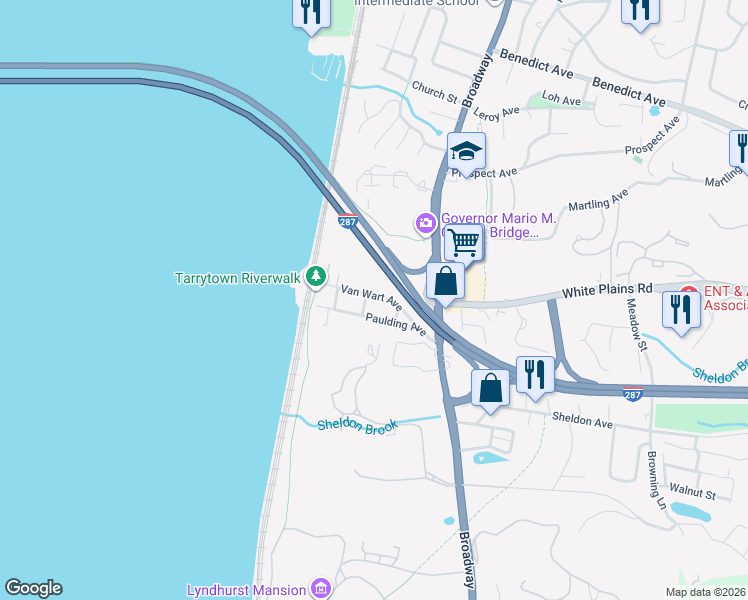 map of restaurants, bars, coffee shops, grocery stores, and more near 50 Van Wart Avenue in Tarrytown